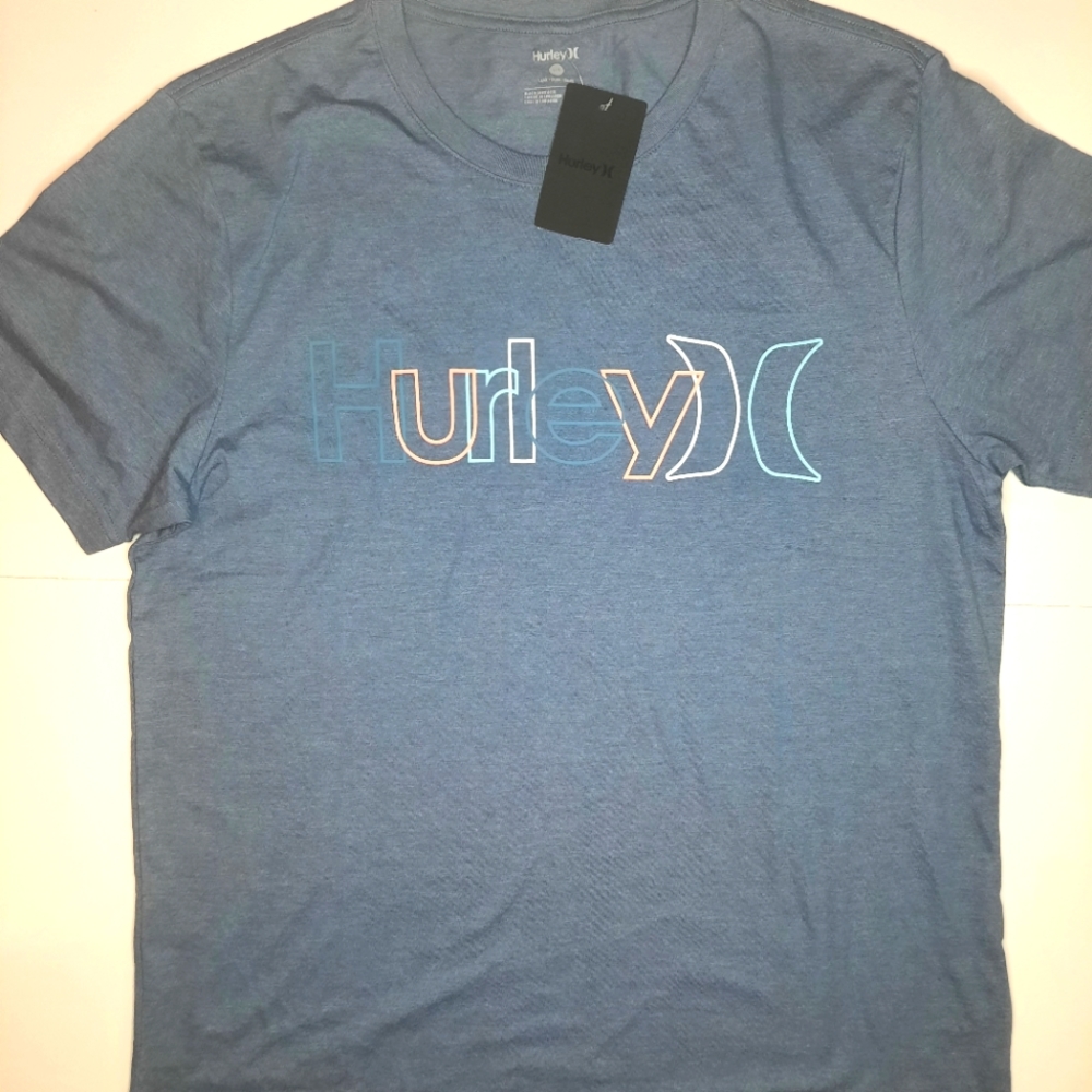 NWT Hurley t-shirt men's size Large short sleeve crew neck blue with graphics